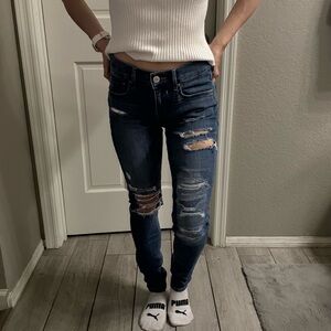 Express Blue Skinny Jeans Distressed Denim